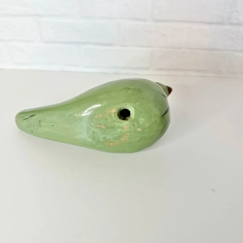 Vintage Tonala Bird Figurine Mexican Folk Art Pottery Green Floral